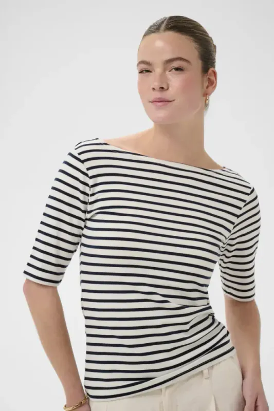 KALiddy Boatneck T - Shirt 10511832 - Hvit/ Marineblå 109526