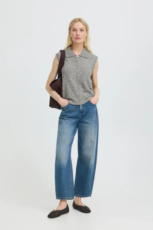 BYOmea Zipper Slipover 20819113 - Mid Grey Melange 200455