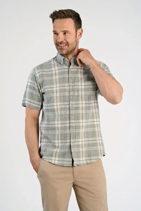 JACK`S Cotton/linen Shirt 3-210135A - Faded Green Mix